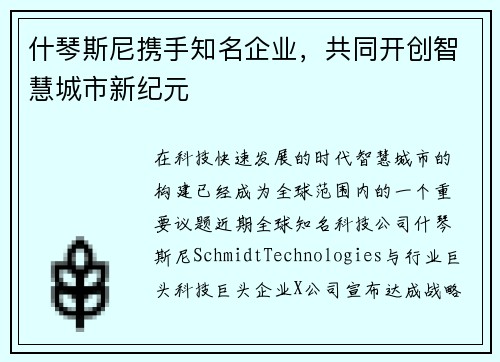 什琴斯尼携手知名企业，共同开创智慧城市新纪元